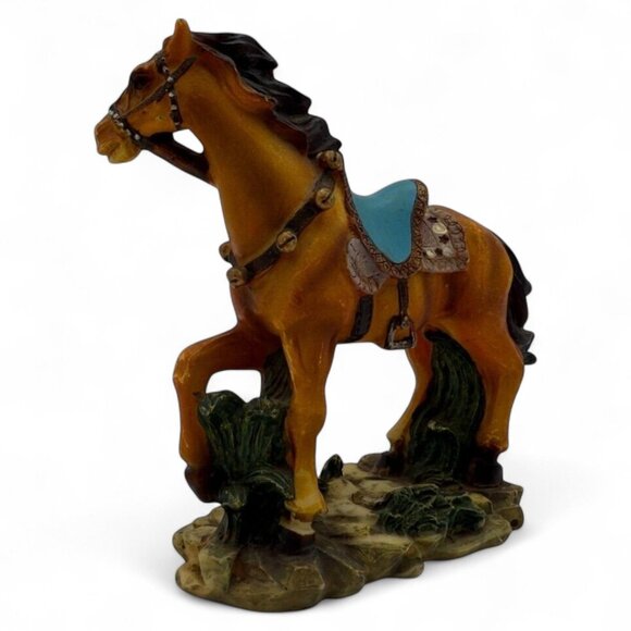Vintage Hand-Painted Resin Horse Figurine With Saddle Decorative Collectible Uni - Picture 2 of 6